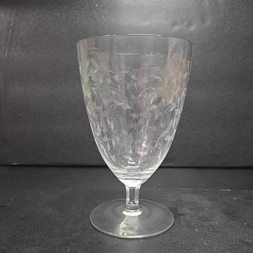 Leaf Etched Ice Tea Glass, Vintage‎ Footed Water Goblet, Replacement Drinkware